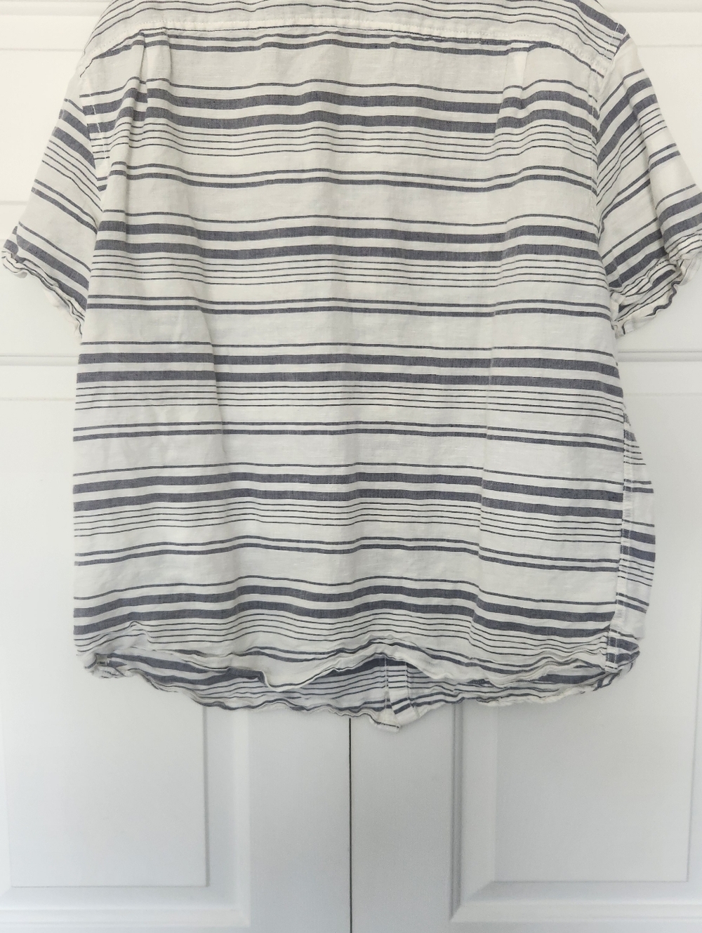 Casual Men's White and Gray Striped Button-Down Shirt
